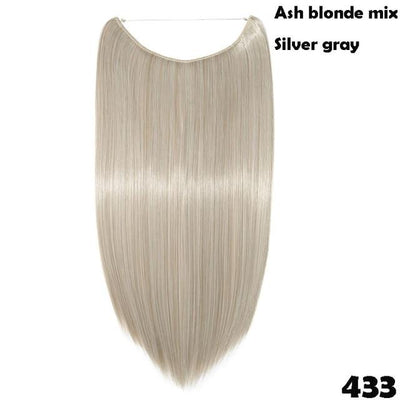 SNOILITE 20 inches Invisible Wire No Clips in Hair Extensions Secret Fish Line Hairpieces long Straight natual hair synthetic