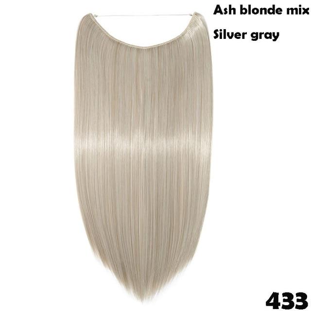 SNOILITE 20 inches Invisible Wire No Clips in Hair Extensions Secret Fish Line Hairpieces long Straight natual hair synthetic