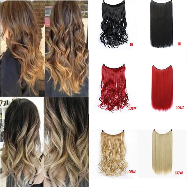 DIFEI 24 inch Long Synthetic Hair Heat Resistant Hairpiece Fish Line Straight Hair Extensions Secret Invisible Hairpieces