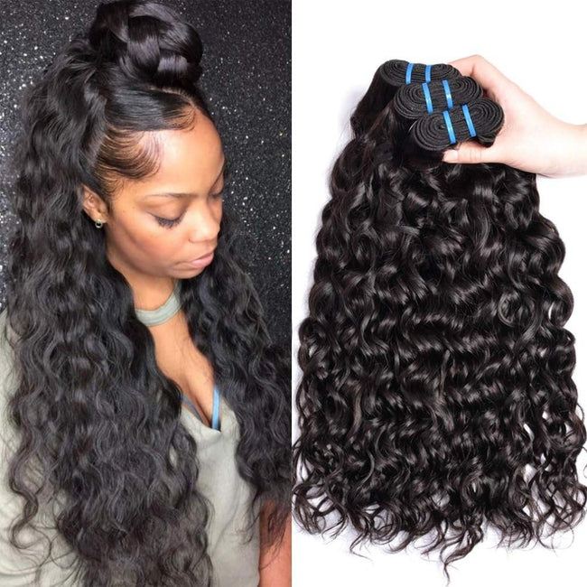 Yavida Indian Water Wave Hair Bundles  Indian Hair Bundles Human Hair Weave Bundles 1B/Natural Color Non-Remy Hair Extension