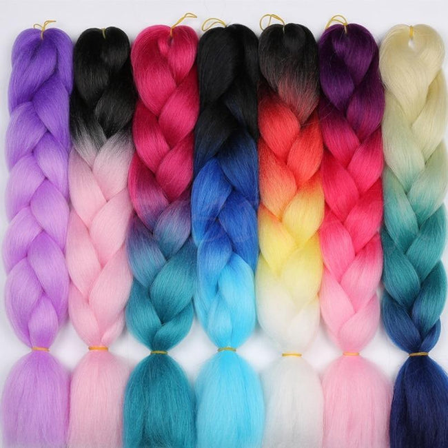 MERISIHAIR Long Ombre Kanekalon Jumbo Synthetic Woven Hair Crochet Yellow Pink Purple Gray Hair Extension Oversized Tweezers