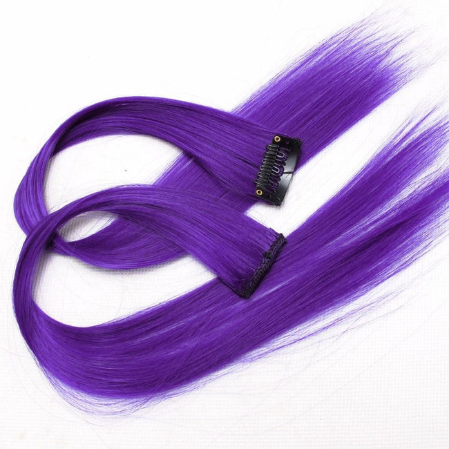 Colored synthetic hair extensions clips in one piece Ombre fake purple  long straight rainbow hair pieces dream ice's