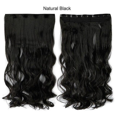 SNOILITE 17/24/27/29" Long Curly Synthetic Clip in one piece Hair Extensions Half Full Head Hairpiece with 5 clips Black Brown