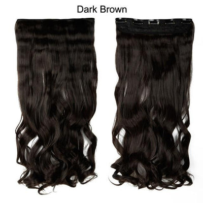 SNOILITE 17/24/27/29" Long Curly Synthetic Clip in one piece Hair Extensions Half Full Head Hairpiece with 5 clips Black Brown