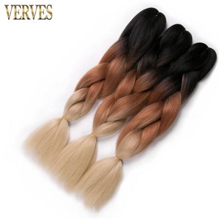 VERVES Braiding Hair 1 piece 24inch Jumbo Braids 100g/piece Synthetic ombre high temperature Fiber Hair Extensions crochet braid