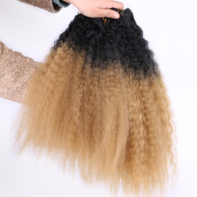 2pcs/lot Black to Golden Ombre hair Bundles 16-20 inch Available 70 Gram one piece Kinky Straight Hair extension Synthetic weave