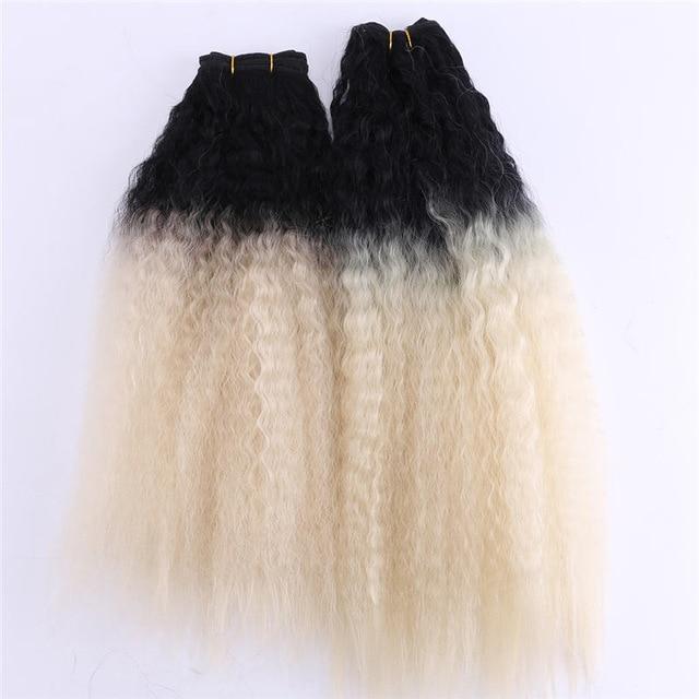 2pcs/lot Black to Golden Ombre hair Bundles 16-20 inch Available 70 Gram one piece Kinky Straight Hair extension Synthetic weave