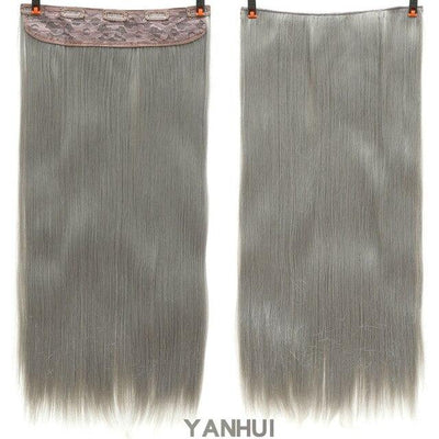 AOSI 60cm Long Straight Black Gray Blonde Women Ombre  High Tempreture Synthetic Hairpiece 5 Clip in Hair Extensions Hair Piece