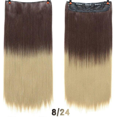 AOSI 60cm Long Straight Black Gray Blonde Women Ombre  High Tempreture Synthetic Hairpiece 5 Clip in Hair Extensions Hair Piece