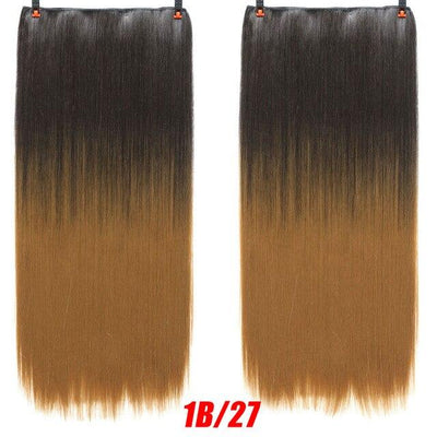 AOSI 60cm Long Straight Black Gray Blonde Women Ombre  High Tempreture Synthetic Hairpiece 5 Clip in Hair Extensions Hair Piece