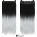 AOSI 60cm Long Straight Black Gray Blonde Women Ombre  High Tempreture Synthetic Hairpiece 5 Clip in Hair Extensions Hair Piece