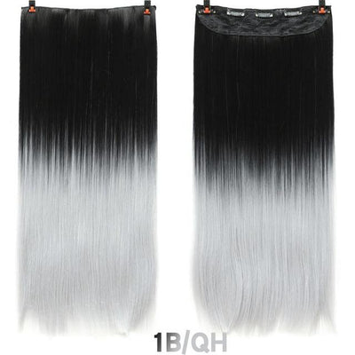 AOSI 60cm Long Straight Black Gray Blonde Women Ombre  High Tempreture Synthetic Hairpiece 5 Clip in Hair Extensions Hair Piece