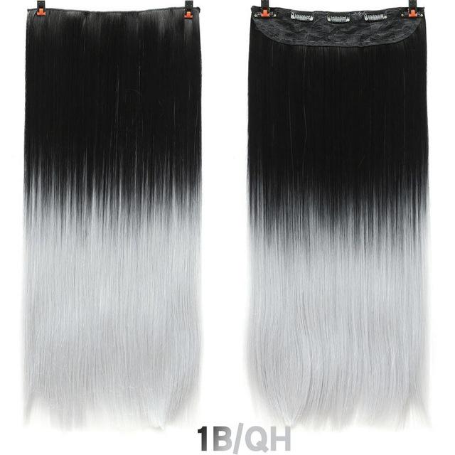 AOSI 60cm Long Straight Black Gray Blonde Women Ombre  High Tempreture Synthetic Hairpiece 5 Clip in Hair Extensions Hair Piece
