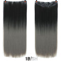 AOSI 60cm Long Straight Black Gray Blonde Women Ombre  High Tempreture Synthetic Hairpiece 5 Clip in Hair Extensions Hair Piece