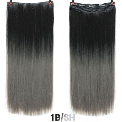AOSI 60cm Long Straight Black Gray Blonde Women Ombre  High Tempreture Synthetic Hairpiece 5 Clip in Hair Extensions Hair Piece