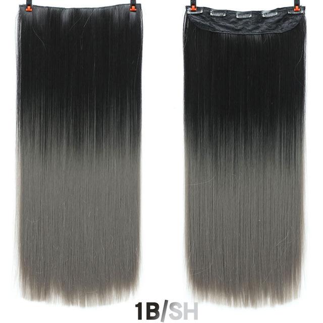 AOSI 60cm Long Straight Black Gray Blonde Women Ombre  High Tempreture Synthetic Hairpiece 5 Clip in Hair Extensions Hair Piece