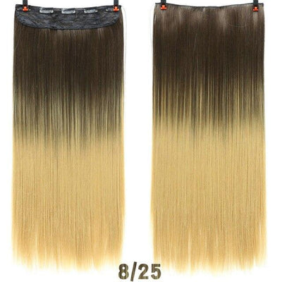 AOSI 60cm Long Straight Black Gray Blonde Women Ombre  High Tempreture Synthetic Hairpiece 5 Clip in Hair Extensions Hair Piece