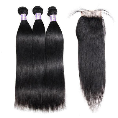 3 Bundles Straight Hair With 1 Free Lace Closure - The Best Human Hair Weave and Human Hair Wigs