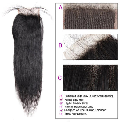 3 Bundles Straight Hair With 1 Free Lace Closure - The Best Human Hair Weave and Human Hair Wigs