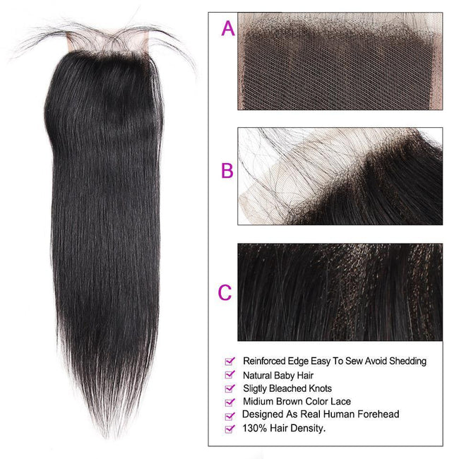 3 Bundles Straight Hair With 1 Free Lace Closure - The Best Human Hair Weave and Human Hair Wigs