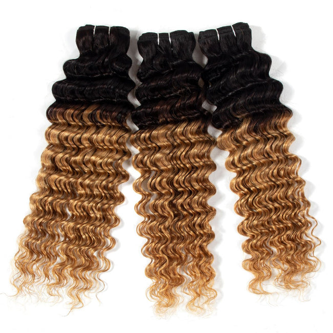 Ombre 1B/27 Brazilian Deep Wave 3 Bundles - The Best Human Hair Weave and Human Hair Wigs