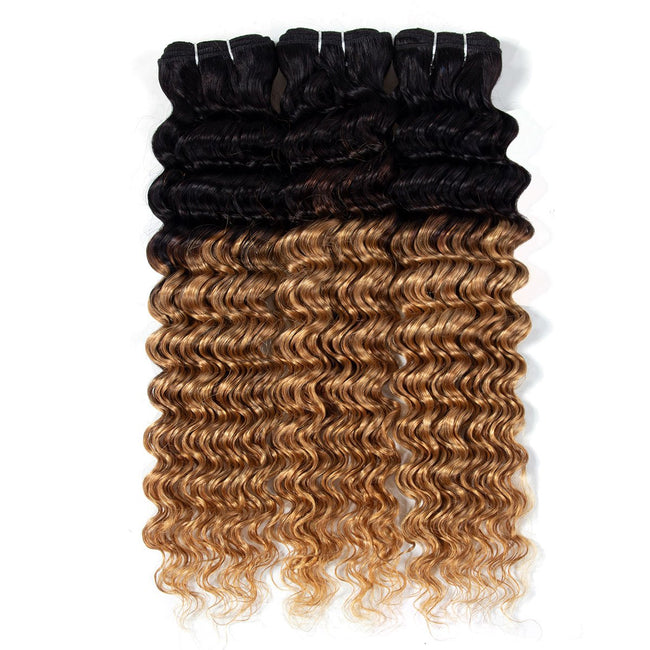 Ombre 1B/27 Brazilian Deep Wave 3 Bundles - The Best Human Hair Weave and Human Hair Wigs