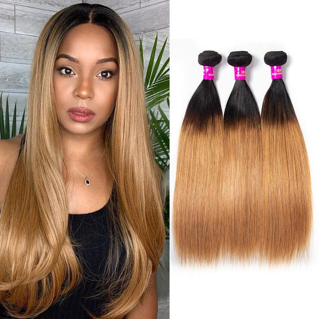 Honey Blonde Virgin Brazilian Straight Hair Color T1b/27 3 Bundles - The Best Human Hair Weave and Human Hair Wigs