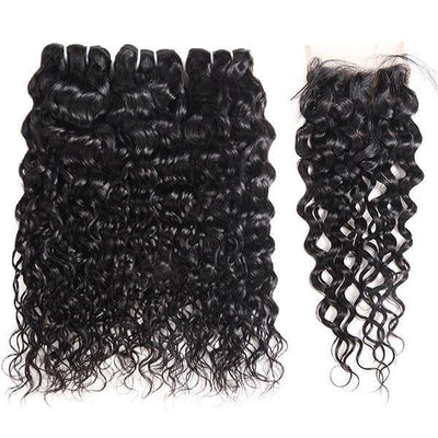 3 Bundles Water Wave Hair With 1 Free Lace Closure - The Best Human Hair Weave and Human Hair Wigs