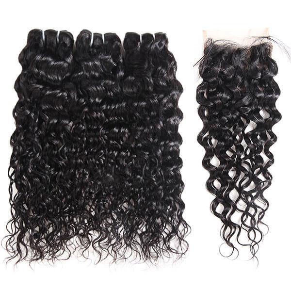 3 Bundles Water Wave Hair With 1 Free Lace Closure - The Best Human Hair Weave and Human Hair Wigs